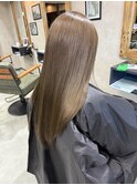 バレイヤージュ、ハイライト、レイヤーロング、グレーベージュ