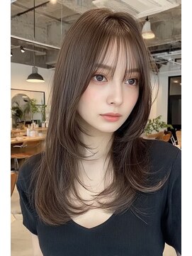 ケシキ 表参道 原宿(kesiki.) ミディアムレイヤー顔周りカットハッシュカットワンホンレイヤー