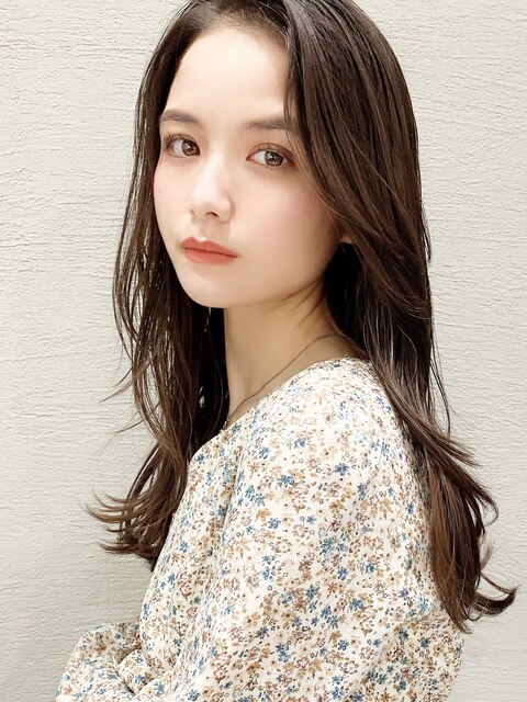 大人かわいいロング韓国小顔ヘア前髪なし美髪20代30代40代