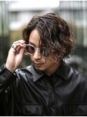 メンズミディアムパーママッシュウルフカット波巻きスパイラル