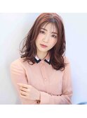 20代30代40代暖色系カラー シースルーバング 無造作ミディアム