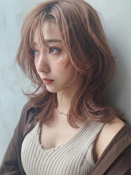 シオン(shion) ダブルカラーオリーブベージュ顔周りレイヤーミディアム_F1496