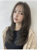顔周りカットハッシュカットダークブラウンワンホンレイヤー韓国