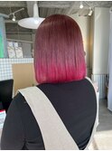 切りっぱなしボブ×ピンクグラデーション