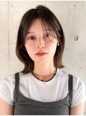 レイヤーボブ　ワンレン　ダークブルー　フレンチバング　