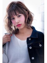 ヘアーアートシフォン 池袋西口店(Hair art chiffon)&nbsp;ワイドバング＆モーブカラーのワンサイドくびれミディ風ヘア