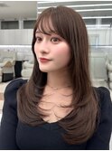 黒髪/グレーベージュ/レイヤーロング/前髪パーマ/アレンジの神