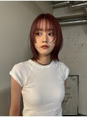 ウルフボブレイヤーカット姫カットレッドブラウンレイヤーボブ