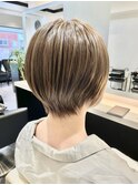 大人かわいい前髪なし丸みショートヘア艶感透け感お客様ヘア☆