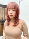 ◎ミディアムレイヤー/ミルクティーベージュ/韓国巻き/顔周り