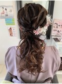 小顔ポニーテール　結婚式ヘア　ドレスヘア　大人かわいい二次会