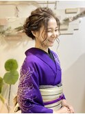 アンティーク着物で周年イベントヘアセット
