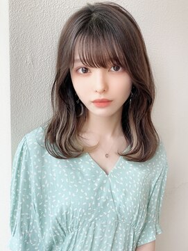 シルクレイ 吉祥寺店(Silk-lei) 顔型別ヘアスタイル前髪外ハネミディマロンベージュ20代吉祥寺