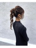ポニーテールアレンジ 編みおろし 上品 ヘアセット