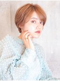 切りっぱなしショート・ボブ/絶壁解消/前髪なし/20代/30代/丸顔