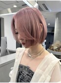 ハイトーンボブミルクティーベージュピンクベージュダブルカラー