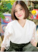 大人かわいい小顔グレーベージュ前下がりボブh4志木20代30代40代