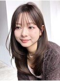 グレージュロング暗めカラー韓国ヘア顔周りレイヤー_F21129