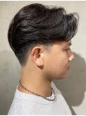 メンズセンターパートニュアンスパーマ毛流れメンズパーマ刈上げ