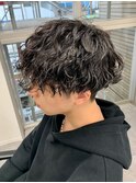 ダークアッシュニュアンスパーマ韓国マッシュベリーショート