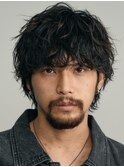 波巻きスパイラルパーマメンズマッシュウルフヘアメンズパーマ