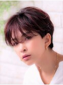 グラデーションカラー＆小顔ダブルバングのワンサイドショート