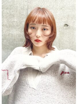 ノース イースト 高円寺店(north east) 顔まわりウルフ/ショートウルフ/ボブ/オレンジベージュ/高円寺