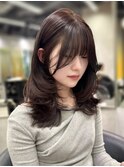ボルドーカラー　ミディアムレイヤー韓国ヘア　掛札