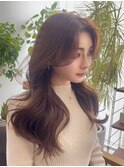 レイヤーロング/韓国レイヤー ショコラブラウンオリーブベージュ
