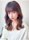 シャギーレイヤーロング韓国ワンホンヘアシースルーぱっつん前髪