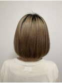 レイヤーショート×マロンベージュ×フィッシュボーン