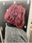 パーマ風ワインレッド×バレイヤージュ