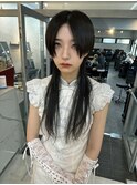 シャギー黒髪ロングウルフカットロングレイヤーカット中性ウルフ