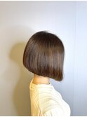 大人可愛い小顔ジャギーボブ似合わせオリーブベージュボブ