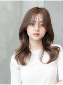 大人かわいい前髪セシルカットココアブラウンフリンジウェーブ