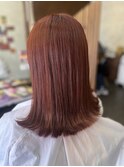 ヘアカラー　レッドオレンジ系カラー　切りっぱなしボブ