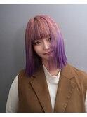 ピンクにパープルハイライト☆推し活推しカラーハイトーン派手髪