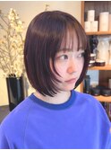 顔周りレイヤー/丸みボブ/ショートボブ/ナチュラルブラウン