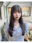 艶髪韓国風小顔前髪ワンカールレイヤーカットグレージュ