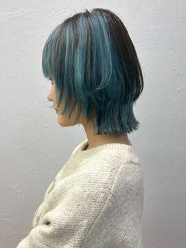 マップデザイン(map design) ダブルカラー ブリーチ ハイライト ネオウルフ ブルーグリーン