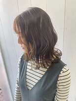 リュンヌ 門前仲町(lune) ロングショートワンカールパーマカーキグレージュ前髪門前仲町
