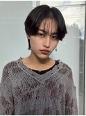 メンズミディアムマッシュウルフシースルーバングうざバング