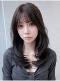 韓国ヘアロング前髪カット顔周りレイヤー_F41316