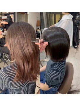 サクラ オモテサンドウ(SAKURA) 広がりやすい髪質でも安心,縮毛矯正で綺麗なボブに!ショート