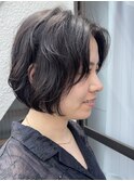 朝ラクヘアミニボブ黒髪パーマボブパーマくせ毛風パーマ