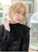 ハイトーンカラー斜めバング小顔ボブパーマh3戸頭10代20代30代