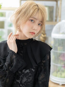 カバーヘア イヴ 戸頭店(COVER HAIR EVE) ハイトーンカラー斜めバング小顔ボブパーマh3戸頭10代20代30代