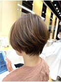 20代30代ミニボブココアブラウン小顔美肌ストレート丸み