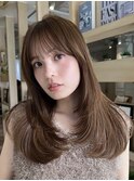 切りっぱなしボブエアリーロング美髪ピンクブラウン
