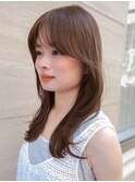 くびれミディアム/レイヤー/顔周り/小顔/ベージュ/20代30代